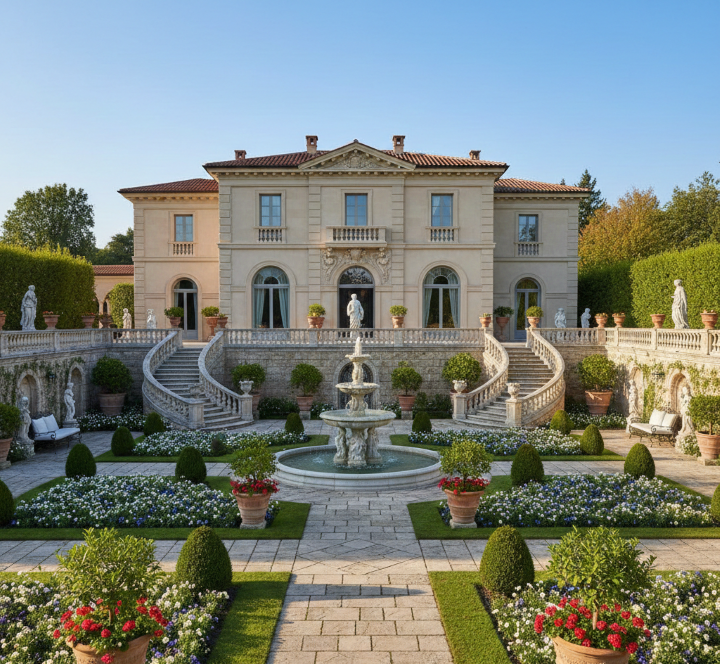 طراحی باغ ویلا کلاسیک اروپایی
